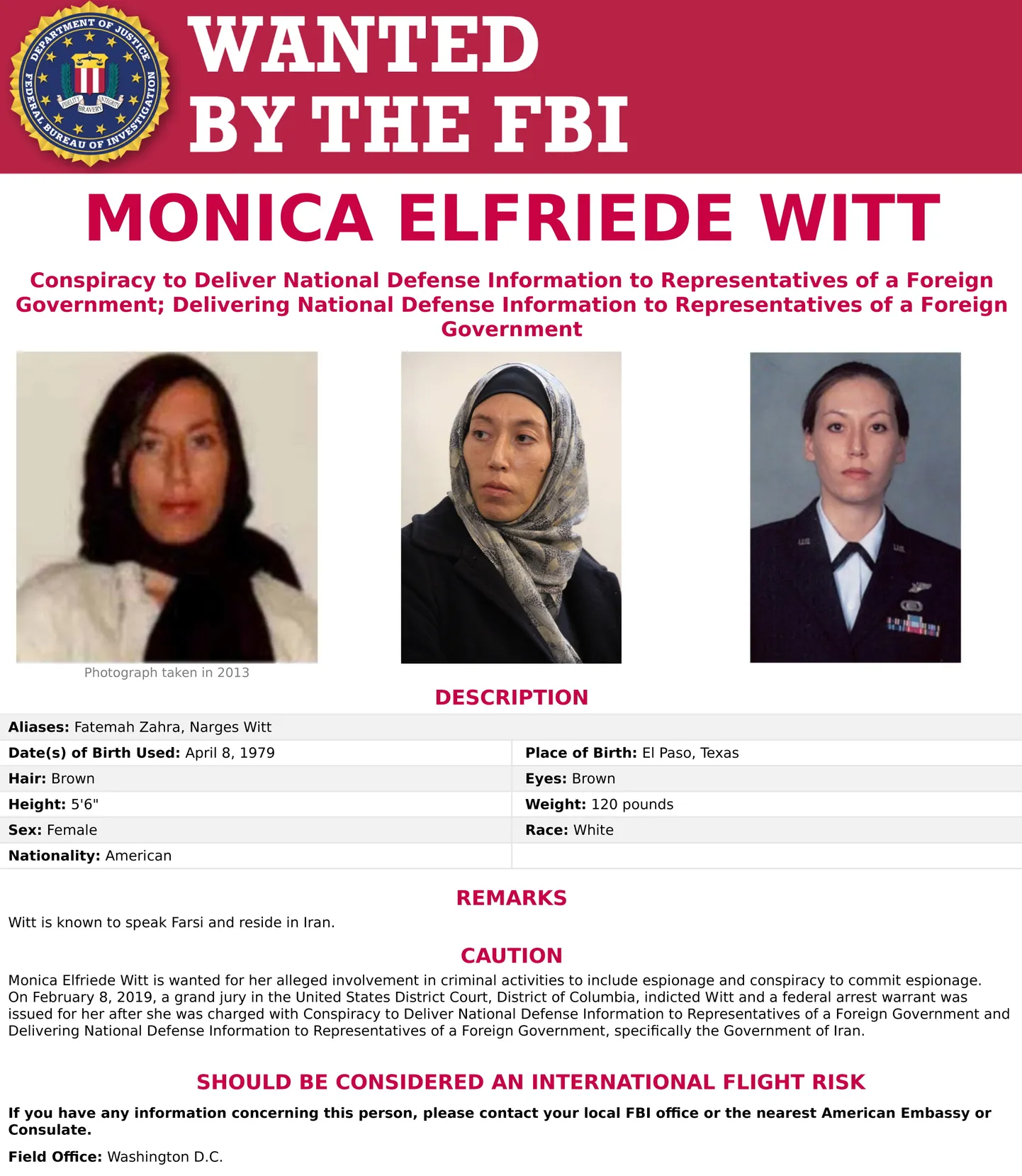 USA justiitsministeerium esitas eile süüdistuse endisele õhujõudude luureohvitserile Monica Wittile, keda kahtlustatakse Iraani kasuks spioneerimises.