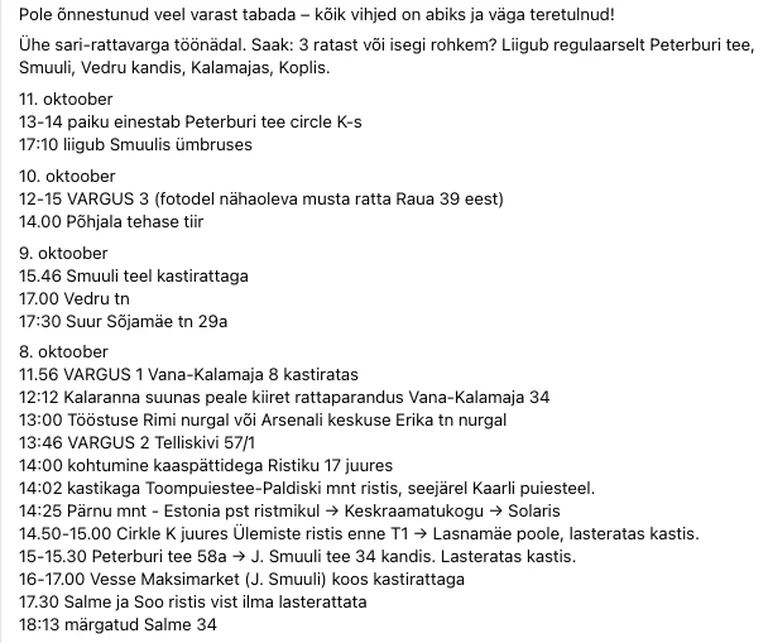 Ajajoon varga tegevustest.