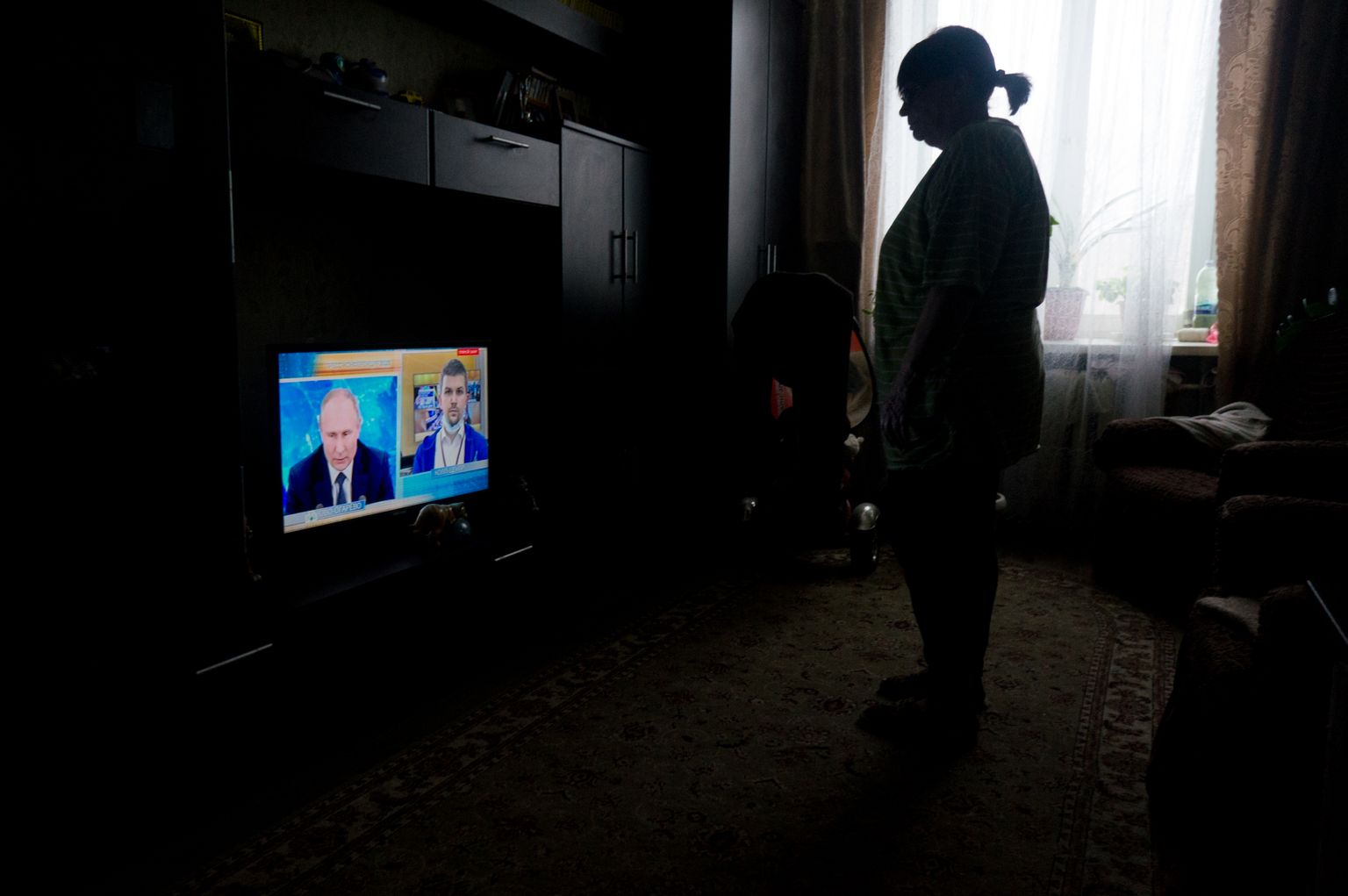 Venemaa president Vladimir Putin televiisoriekraanil. Pilt on illustreeriv.
