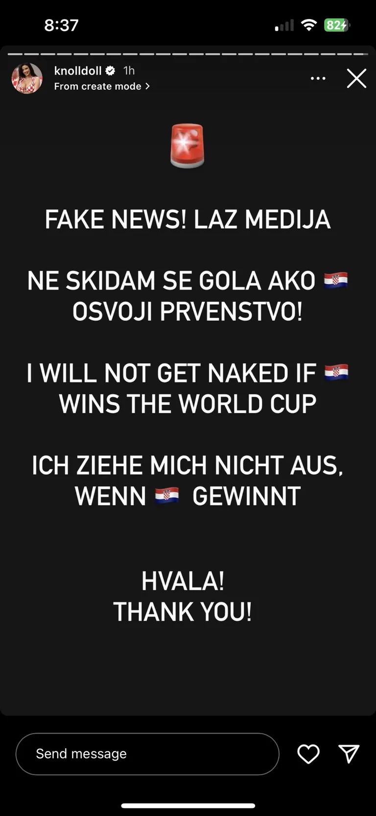 Ivanas Knollas vēstījums "Instagram".