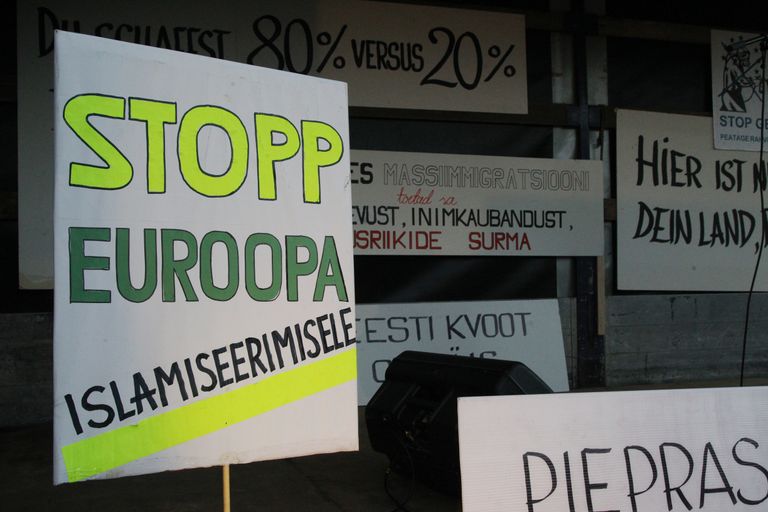 Плакаты на демонстрации против беженцев в Тарту, 28 ноября 2015 года.