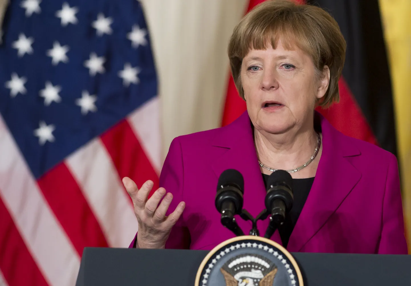 Saksamaa kantsler Angela Merkel pressikonverentsil Washingtonis.