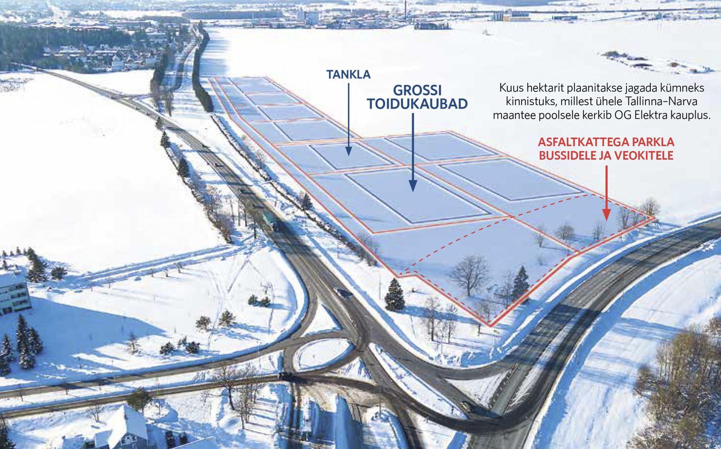 Kuus hektarit plaanitakse jagada kümneks kinnistuks, millest ühele Tallinna-Narva maantee poolsele kerkib OG Elektra kauplus.