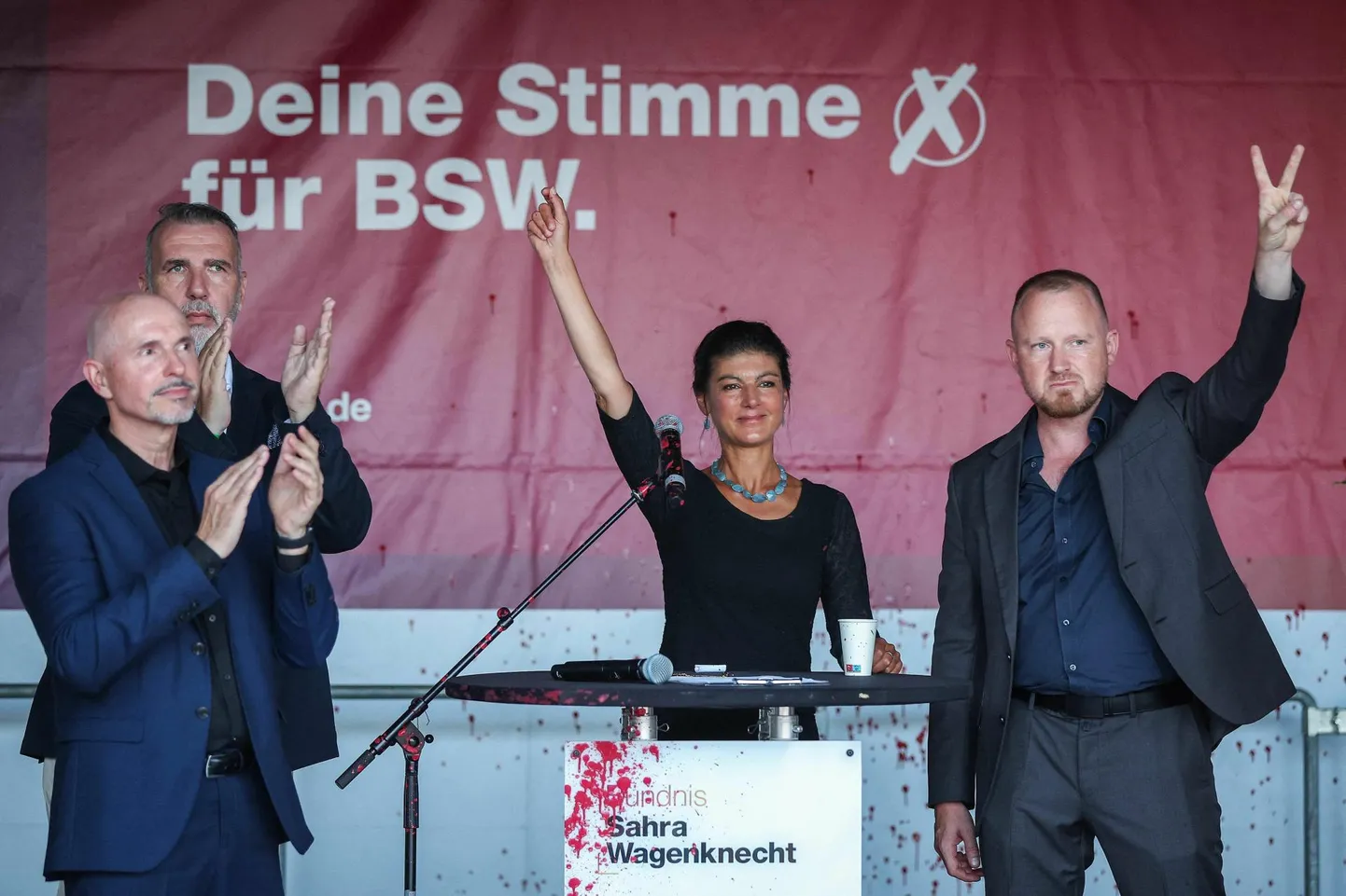 Sahra Wagenknecht pärast Erfurti valimisüritusel toimunud rünnakut.