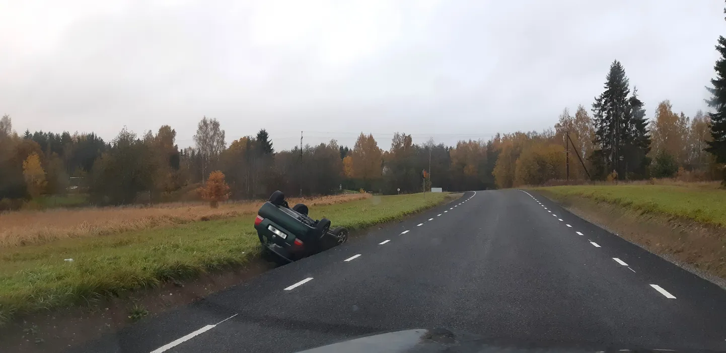 Kitse säästmiseks tehtud järsk manööver viis auto kraavi.