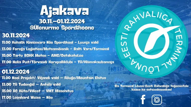 Korvpall. Terminal Lõuna-Eesti Rahvaliiga mängupäevad 30.09 ja 1.12