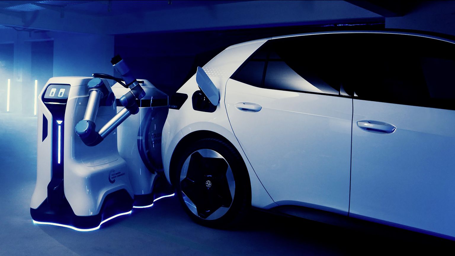 Volkswagen prezentē vīziju par elektroauto uzlādes robotiem