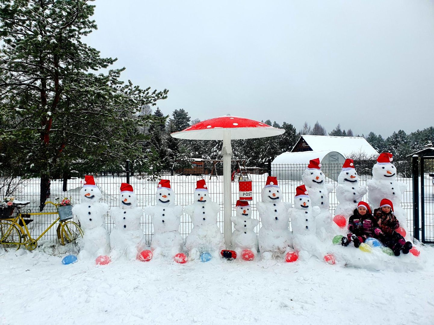 Ühes Vinni valla külakeses püüab pilku lumememmede koloonia.