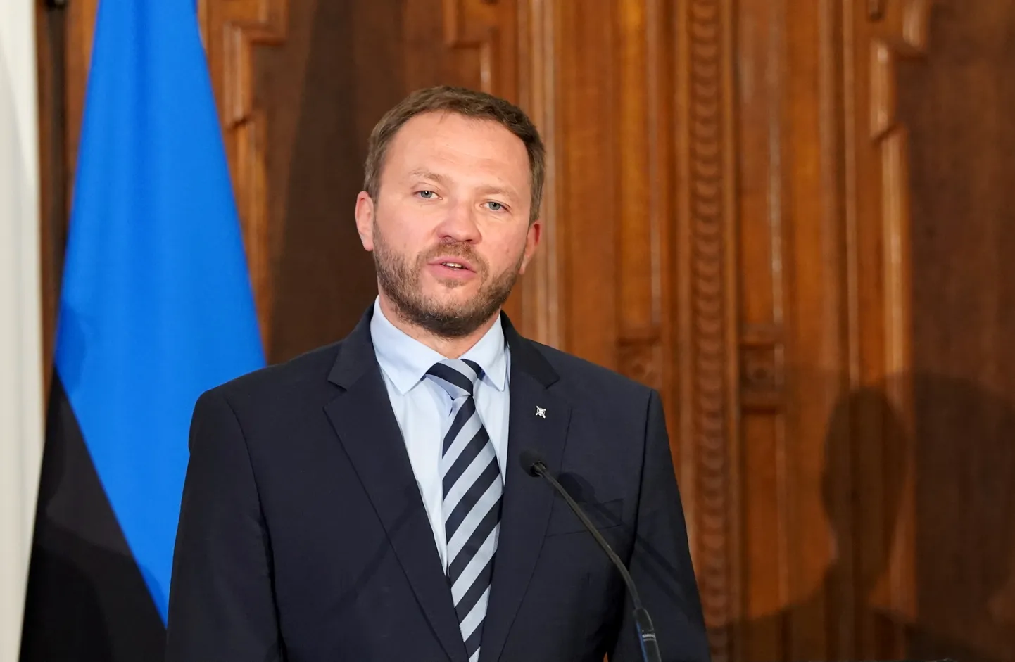 Igaunijas ārlietu ministrs Marguss Cahkna (Margus Tsahkna) piedalās preses konferencē pēc tikšanās ar Latvijas, Kanādas ārlietu ministrēm un Lietuvas ārlietu ministra vietnieku Latvijas Nacionālajā mākslas muzejā.