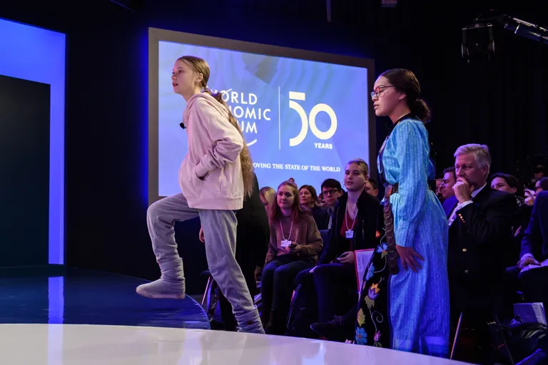 Rootsi kliimaaktivist Greta Thunberg täna Davosis.