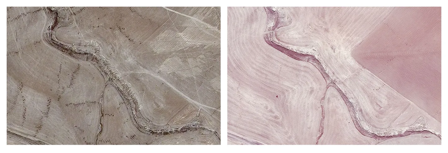 Ettevõtte AllSource Analysis tehtud satelliitfotodelt (vasakul 13.nov.2015, paremal 17.juuli 2014) on näha arvatavat massihauda Iraagis Mosuli linna lähistel asuvas Badoushi vanglas, kus hukkus üle 600 kinnipeetu.