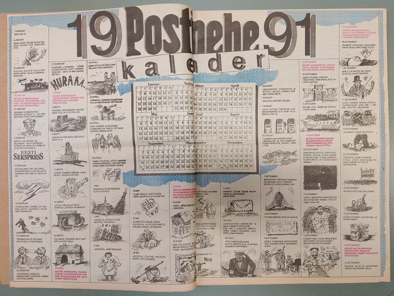 1. jaanuaril 1991 ilmunud Postimehe kahel küljel oli ka seni Edasi uue aasta esimestes numbrites ilmunud aastakalender.