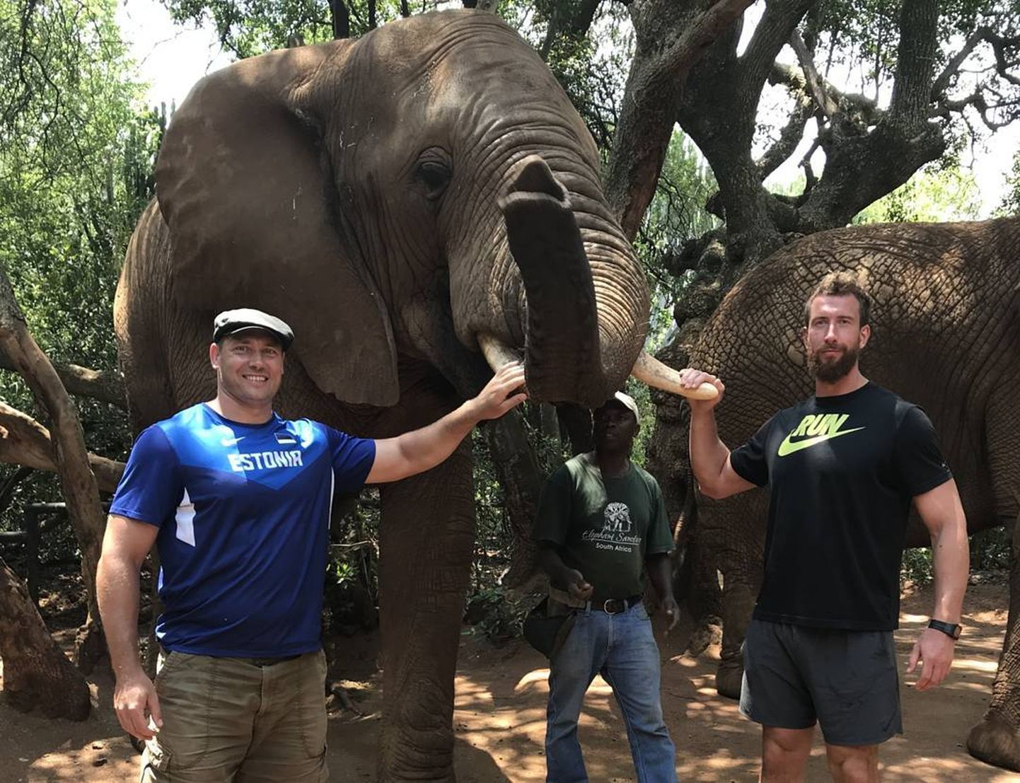 Gerd Kanter ja Martin Kupper leidsid Lõuna-Aafrikas treeninglaagris viibides aega ka elevantidega jalutamas käia.
