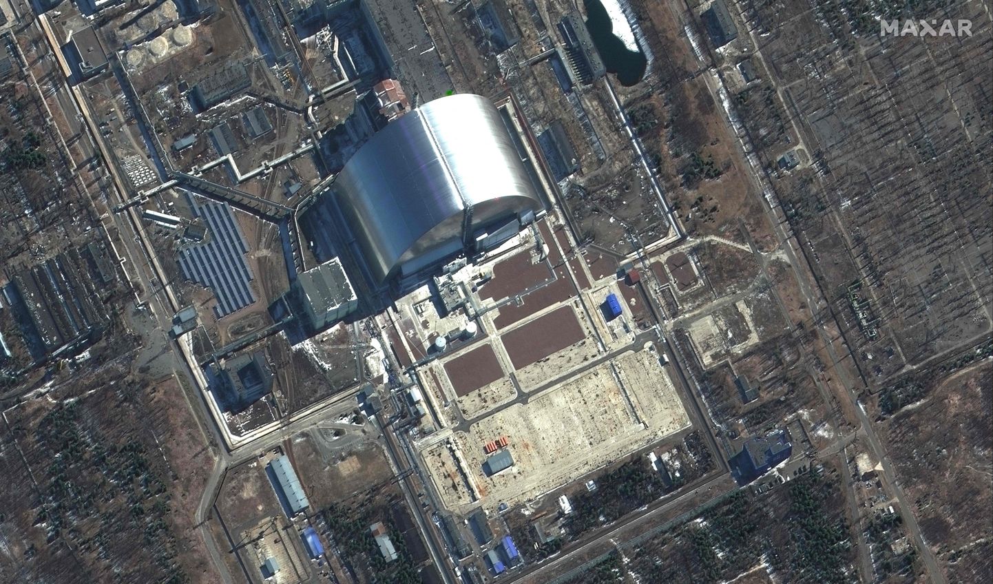 Maxar Technologiese 10. märtsi 2022 satelliidifoto Ukraina Tšornobõli tuumajaamast, mis on seni Vene vägede käes