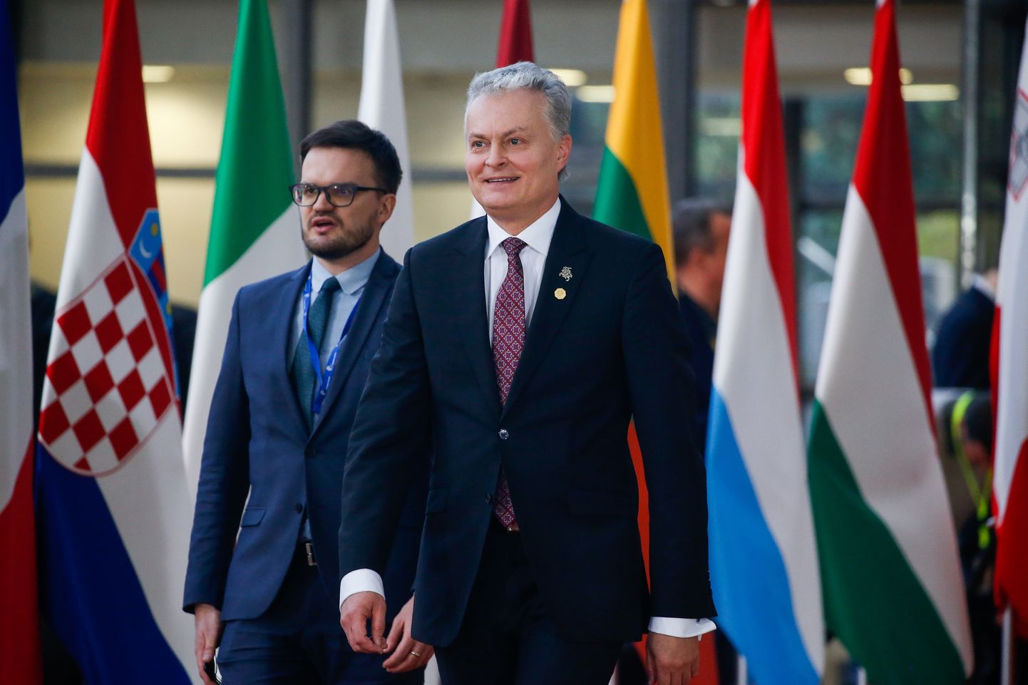 Leedu president Gitanas Nausėda neljapäeval Brüsselis Euroopa Ülemkogule saabumas.