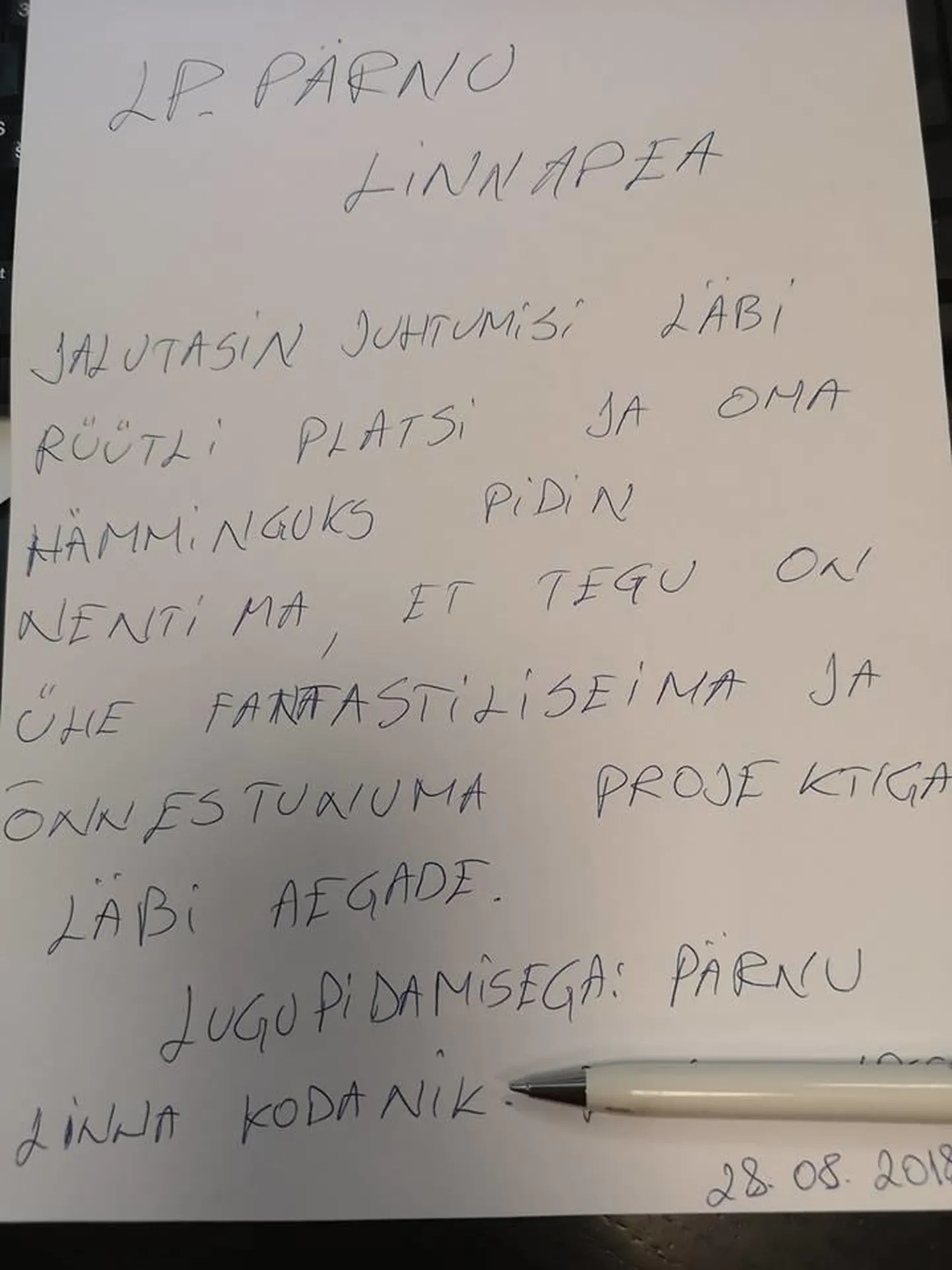 Uuenenud Rüütli plats jättis ühele pärnakaist nii hea mulje, et ta kirjutas käsitsi linnapeale tunnustava kirja.