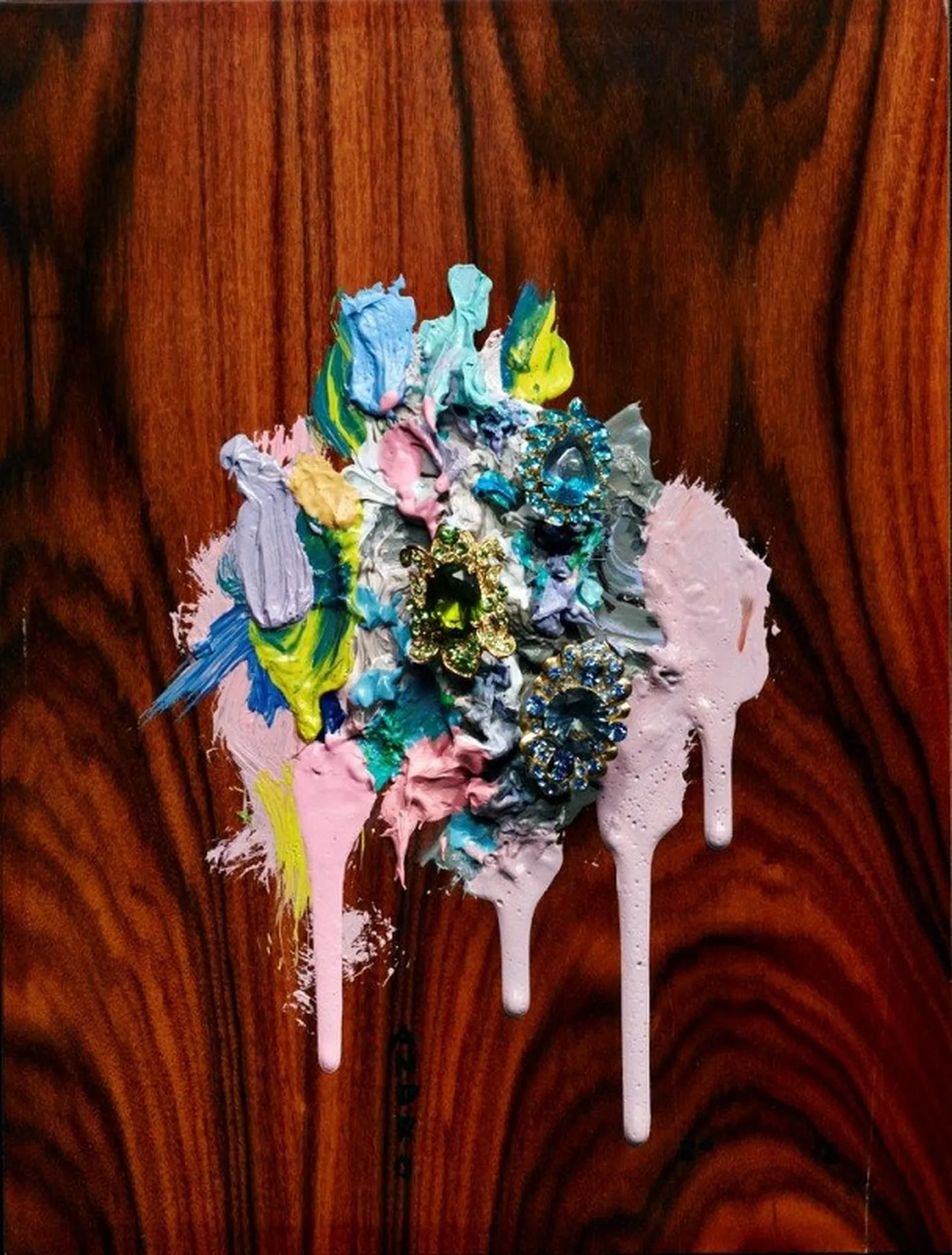 Andro Kööp. Phoenix Poop II. 2013. õli, bizuteeria, rio palisandri spoon alusplaadil.