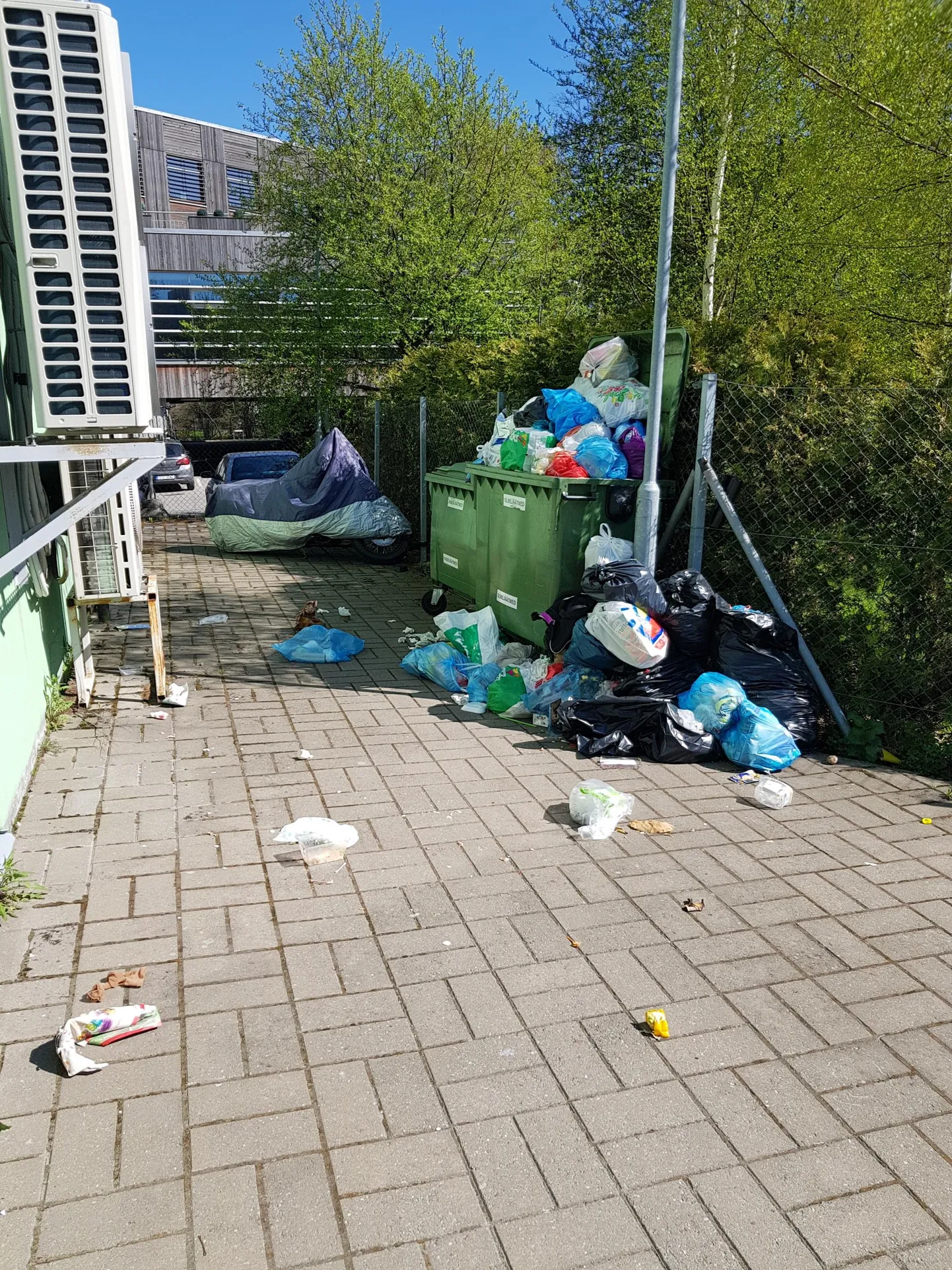 Korraldatud jäätmeveo halvast toimimisest annavad tunnistust kortermajade prügikonteinerid, mis üha sagedamini üle ajavad. Prügikonteiner Kristiine linnaosas.