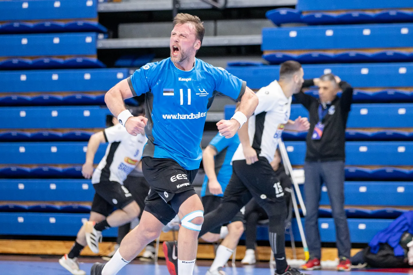 Eesti käsipallikoondise kauaaegne kapten Martin Johannson 2023. aasta märtsis peetud mängus Iisraeliga.