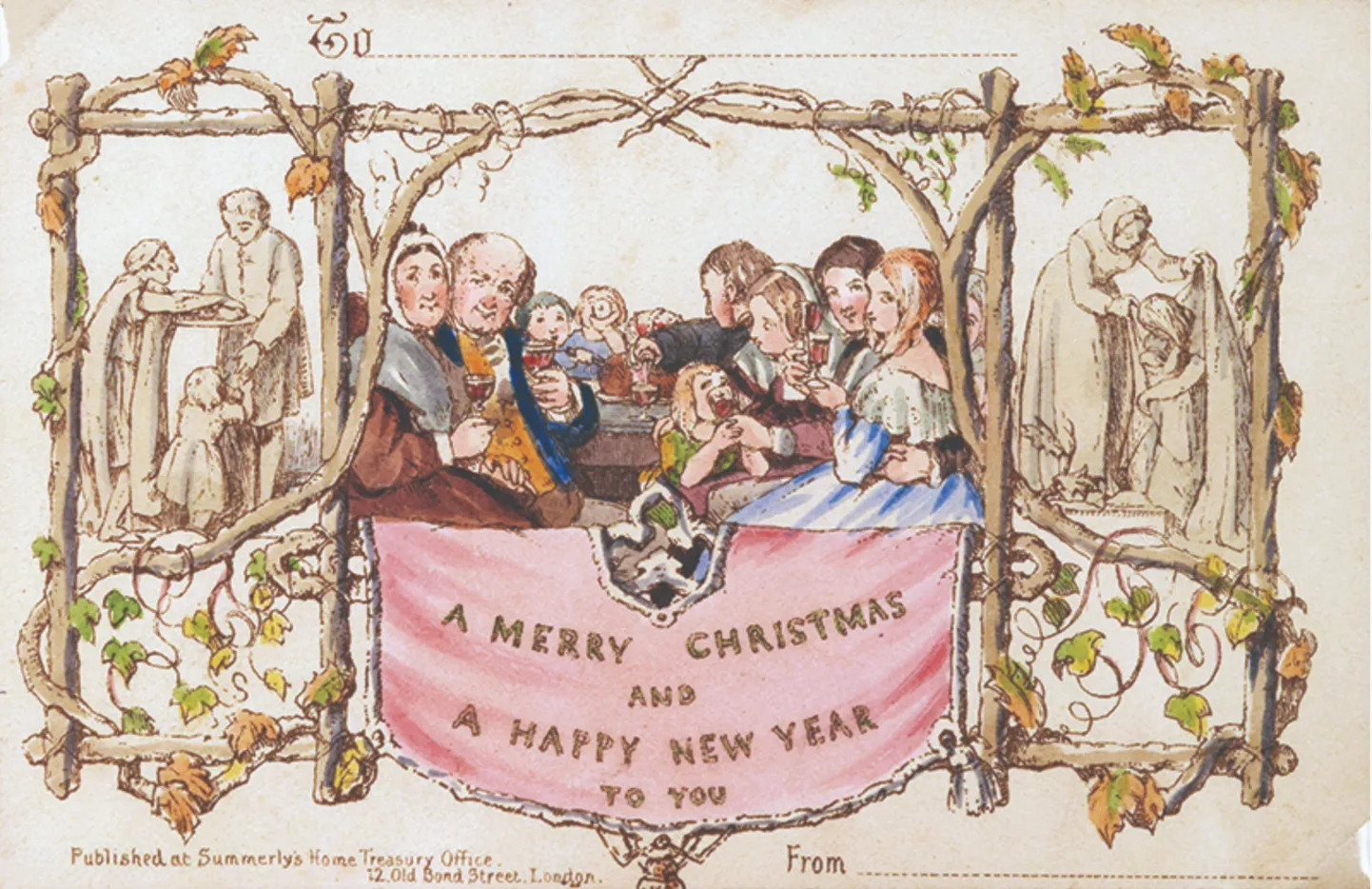 Maailma esimene kaubanduslikult trükitud jõulukaart aastast 1843.
