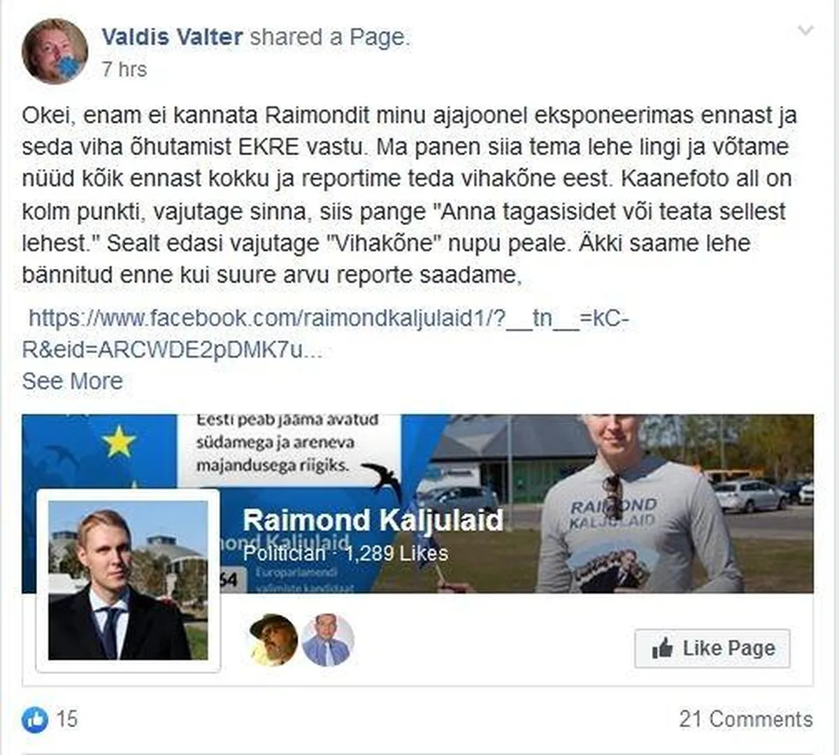 Katse Raimond Kaljulaidi leht maha võtta siiski vilja ei kandnud.