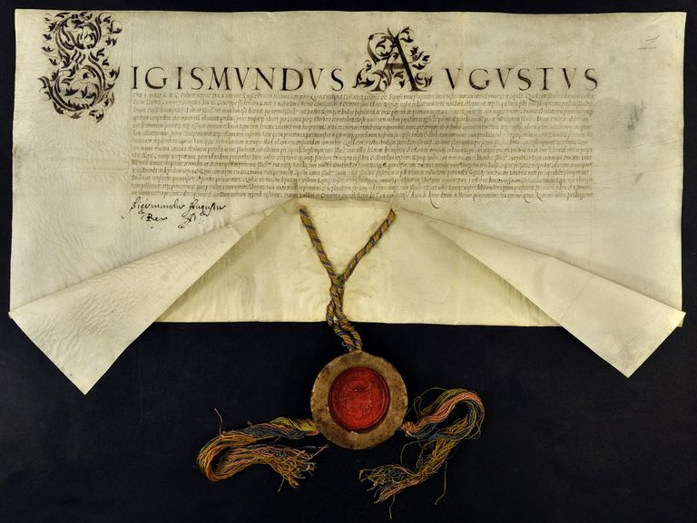 Kurzemes un Zemgales hercogistes inkorporācija Polijas-Lietuvas ūnijā. Ļubļinā, 1569. g. 3. augustā. Pergaments ar karaļa Sigismunda Augusta parakstu.