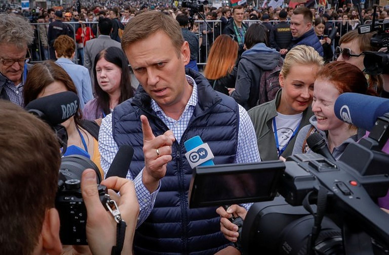 Krievijas opozīcijas līderis Aleksejs Navaļnijs protesta akcijā pret Telegram bloķēšanu