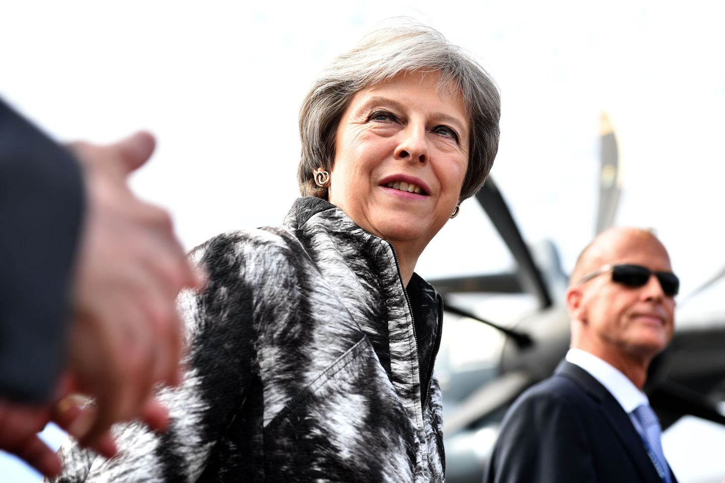 Briti peaminister Theresa May täna Farnborough lennunduspäeval, kus ta avalikustas plaani uue hävitaja ehitamisest.