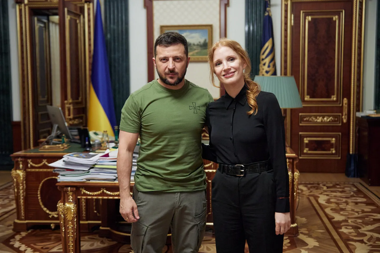 Владимир зеленский и Джессика Честейн.