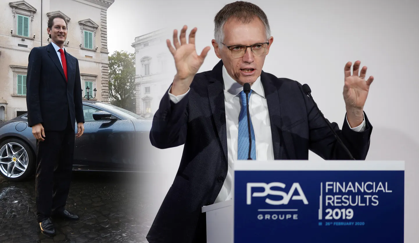 Fiat Chrysler Automobiles izpilddirektors Džons Elkanns un Groupe PSA izpilddirektors Karloss Tavaress