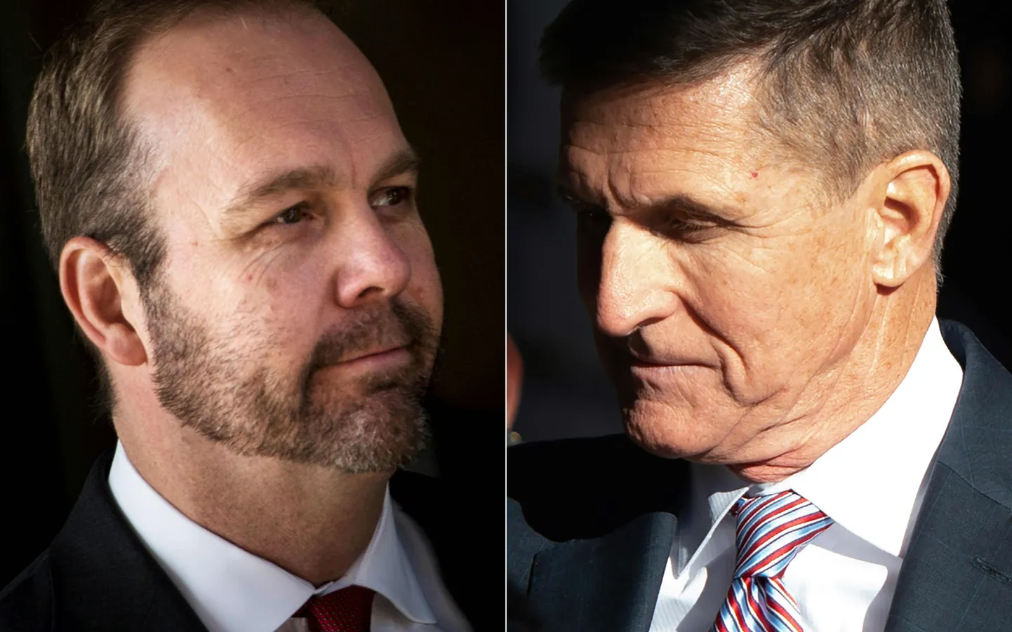 Endine Trumpi kampaania nõunik Rick Gates (vasakul) ja endine USA rahvusliku julgeoleku nõunik kindral Michael Flynn (paremal).