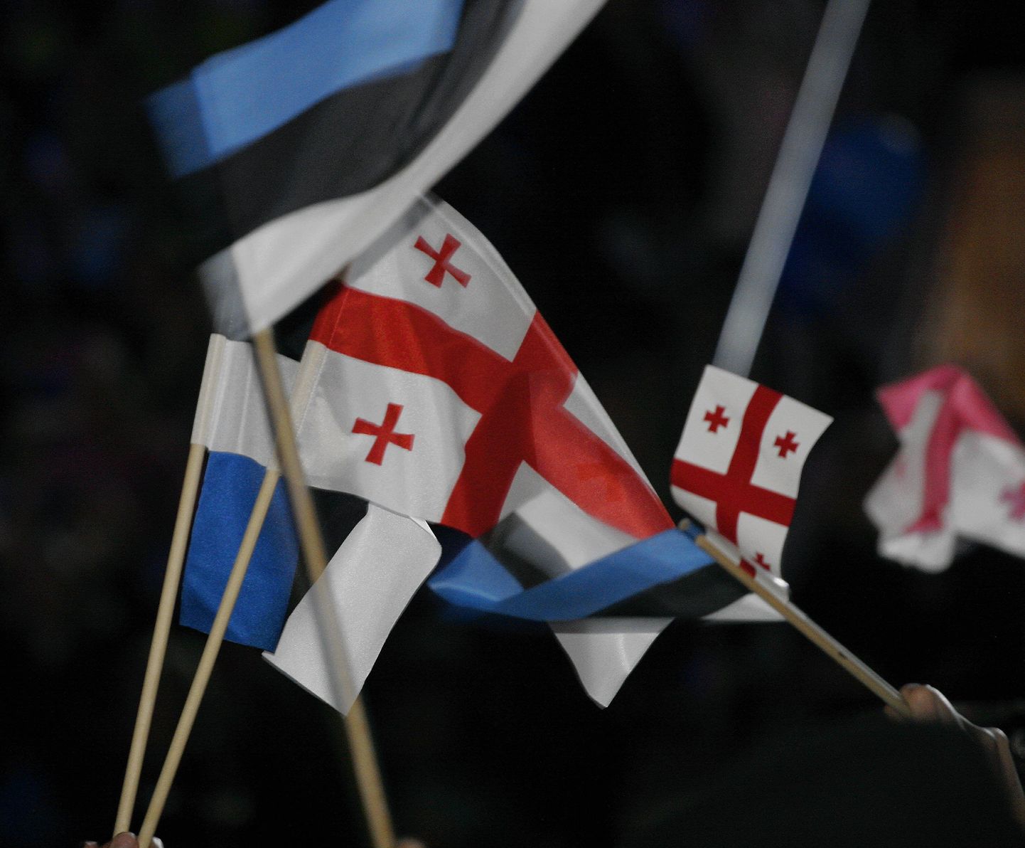Eesti ja Gruusia lipud öölaulupeo ajal.