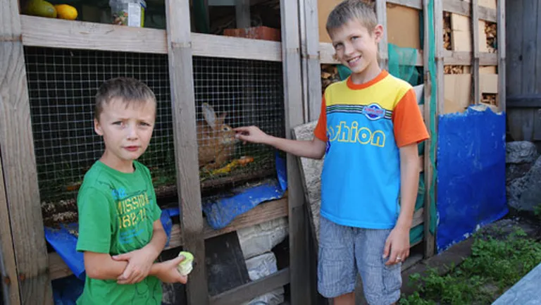 Puikas cītīgi rūpējas arī par kādu pieklīdušu trusi. Viņš tiek cienāts ar svaigu zāli un gurķiem. Pieēdies ar šiem gardumiem, trusis nemaz netīkojot pēc sausās barības