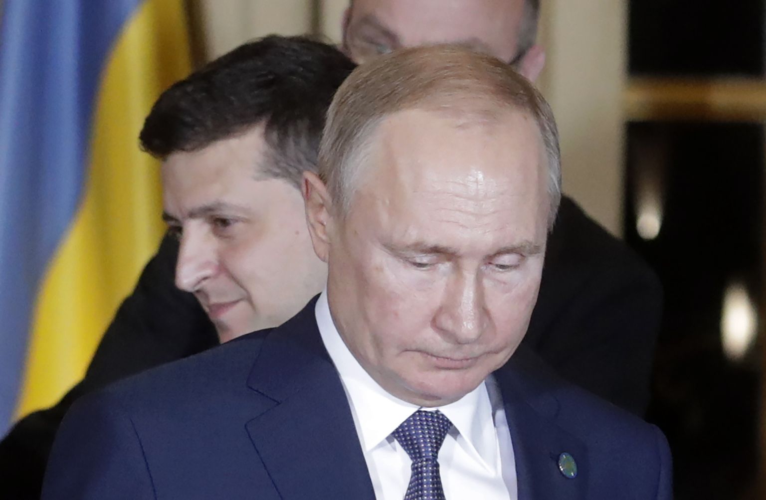 Владимир Зеленский и Владимир Путин на переговорах в Париже в 2019 году.