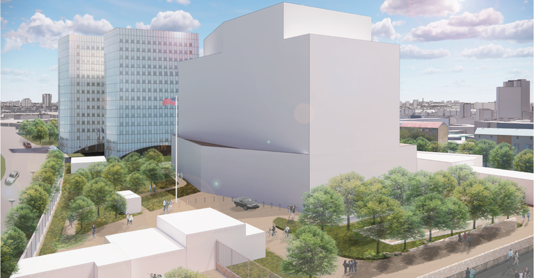 На эскизе нового здания посольства США в Таллинне хорошо видны его размеры и пропорции.