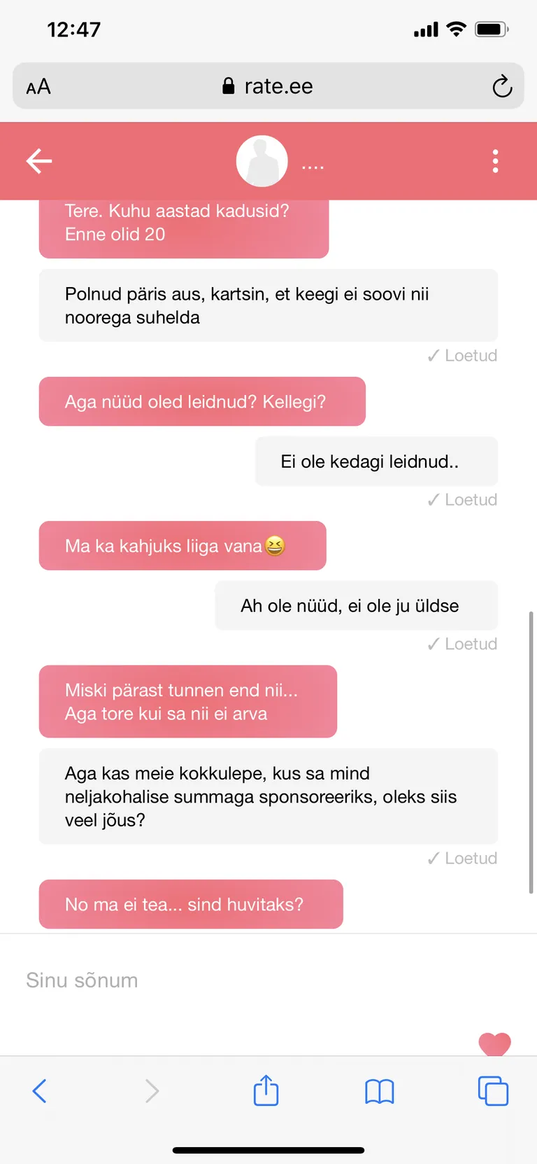 Скриншот с беседы в Rate.ee.