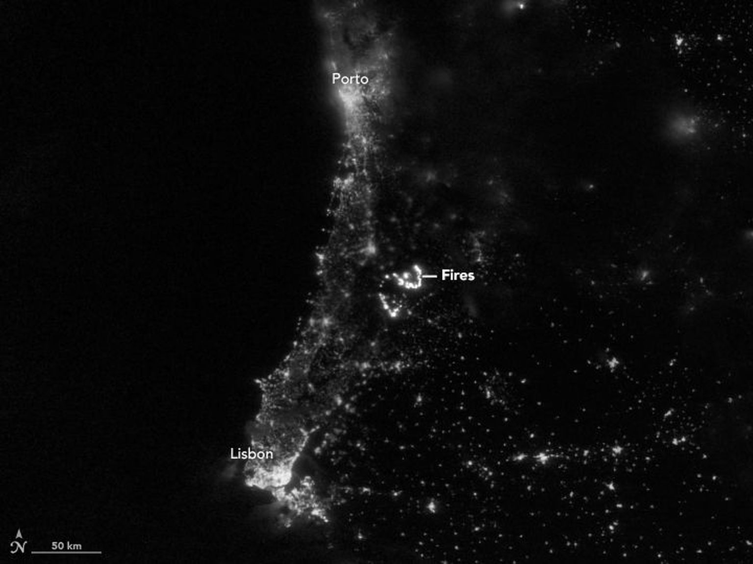 Portugali metsatulekahjud kosmosest vaadatuna.