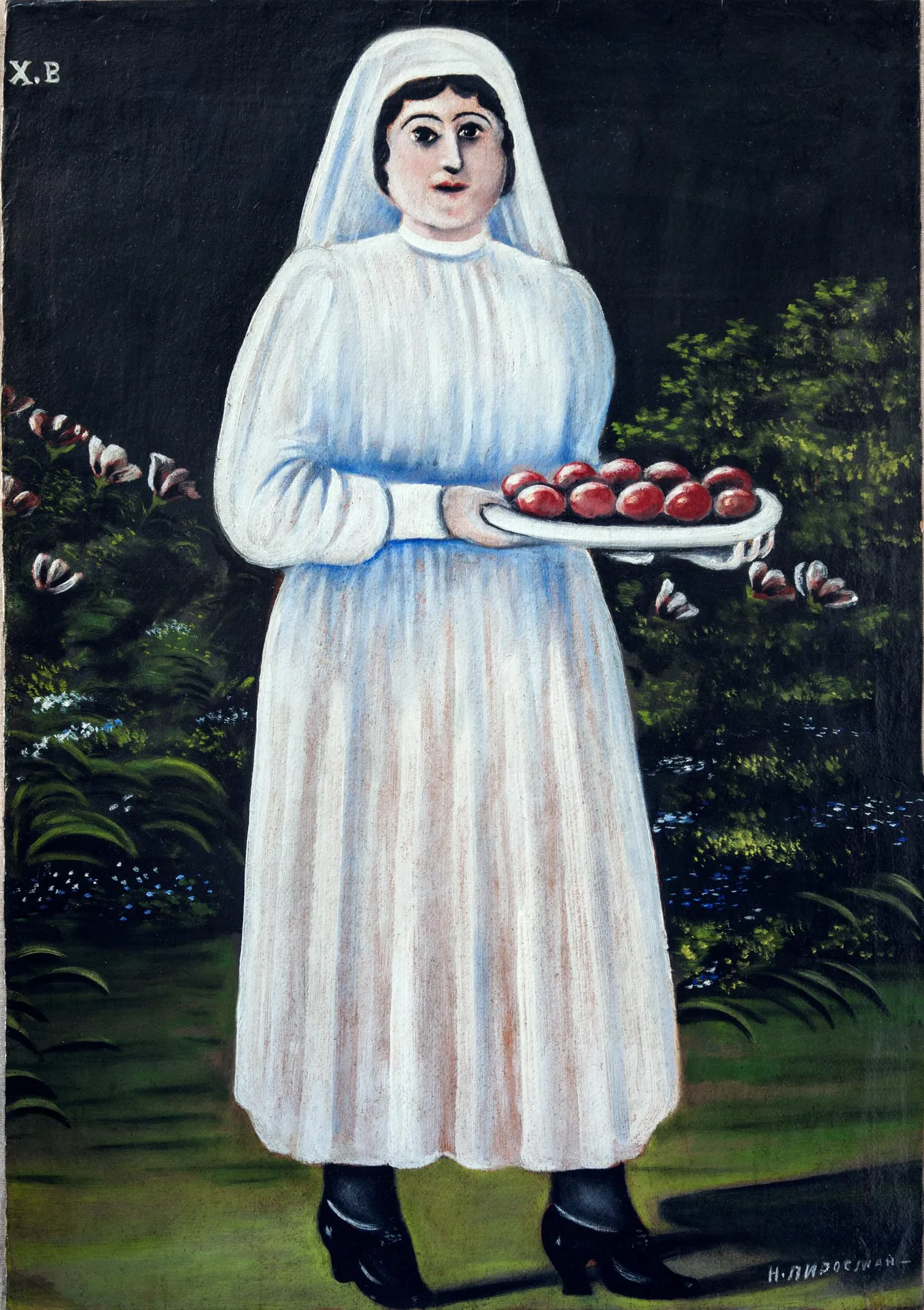 Niko Pirosmani «Naine lihavõttemunadega». 1916–1918 Õli, papp Niko Pirosmanašvili Riiklik Muuseum – Gruusia Rahvuslik Muinsuskaitseamet FOTO: Repro