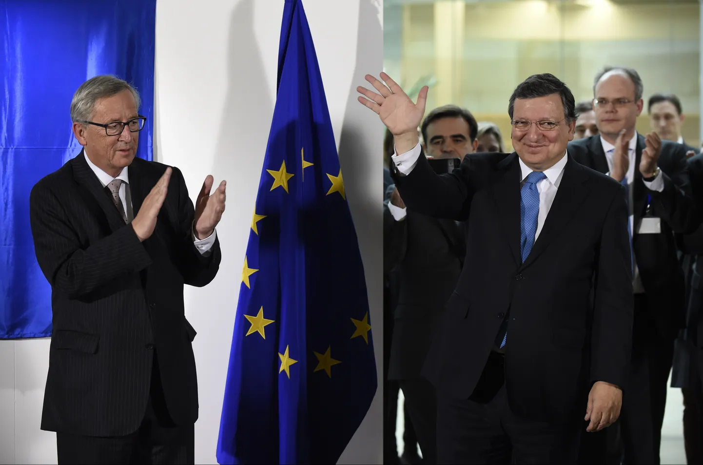 Euroopa Komisjoni president Jean-Claude Juncker (vasakul) koos oma eelkäija Jose Manuel Barrosoga.