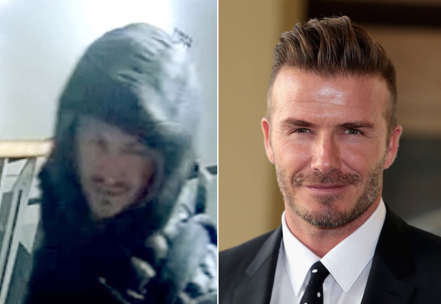 Politsei poolt tagaotsitav mees (vasakul) ja David Beckham (paremal).