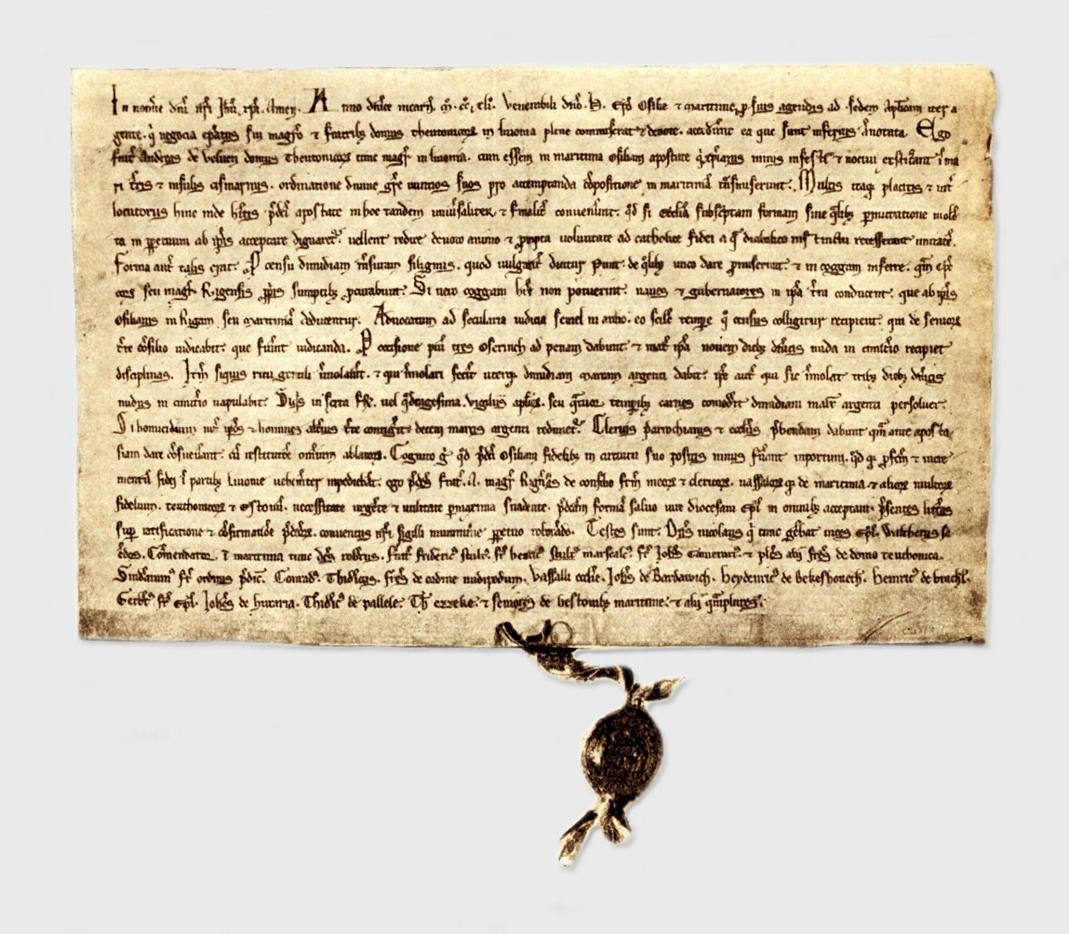 Ordumeistri ürik 1241. aastal saarlastega sõlmitud alistumisleppe kohta (pilt on pärit Rootsi riigiarhiivist)