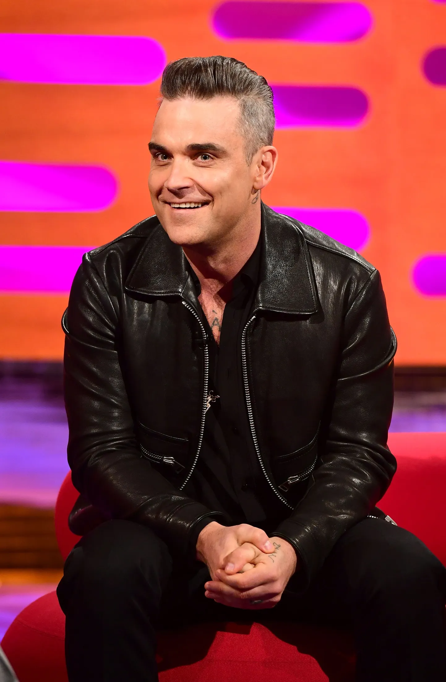 Robbie Williams during filming of The Graham Norton Show at the London Studios in London, to be aired on BBC1 on Friday evening.