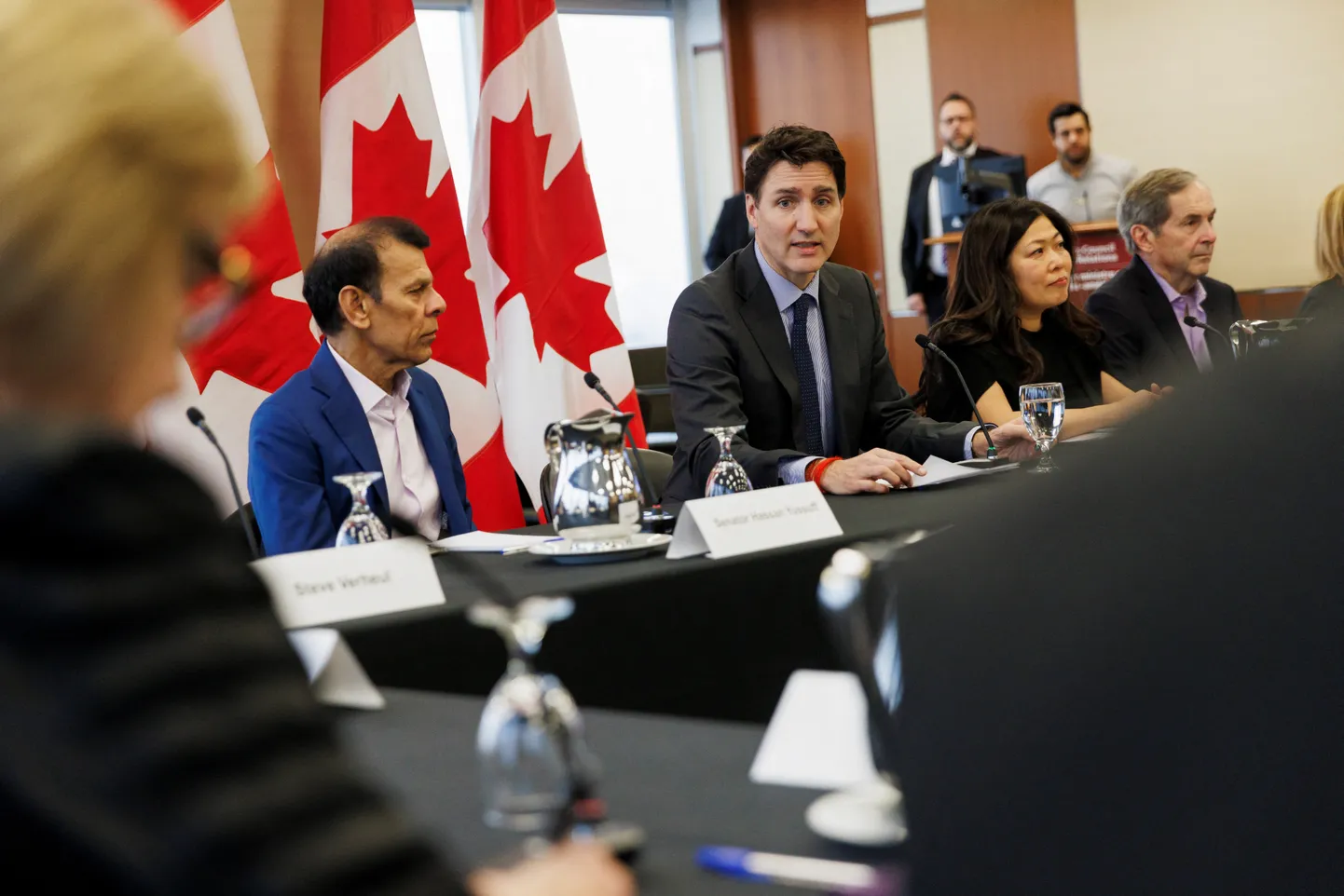 Kanada peaminister Justin Trudeau räägib USA-Kanada suhetest ajal, mil USA president Donald Trump on lubanud kehtestada Kanadale uusi tariife. Kõne toimub Kanada-USA suhete nõukogu kohtumisel Ontario Investeerimis- ja Kaubanduskeskuses Kanadas Torontos reedel, 31. jaanuaril 2025.