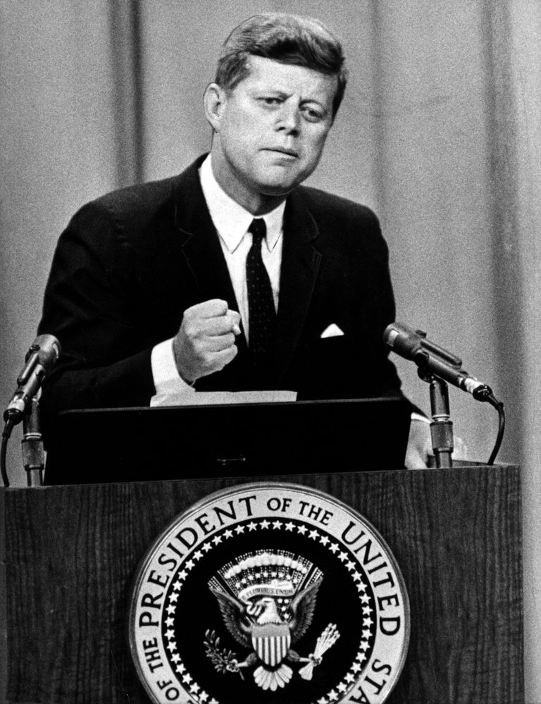 John Kennedy 11. oktoobril 1961 Valges Majas pressikonverentsil
