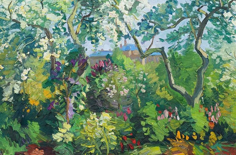 Fragments no Anša Artuma gleznas "Dārza ainava"