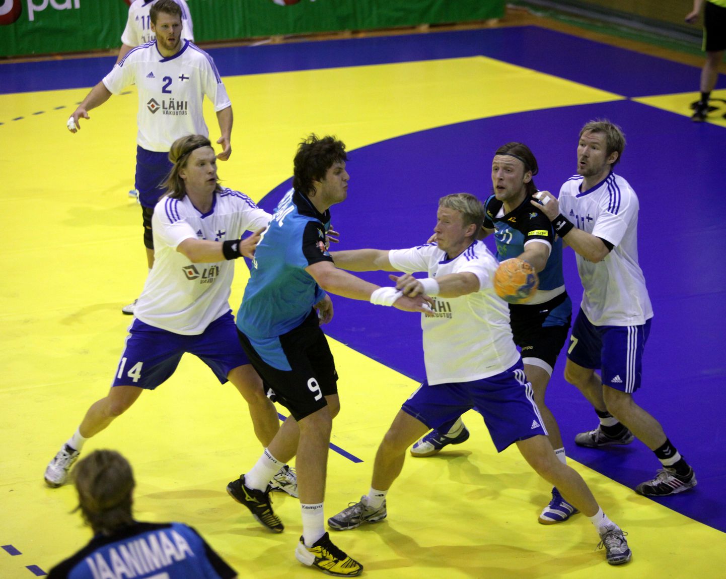 Eesti käsipallikoondis 2013. aasta MM-valiksarja mängus Soome vastu.