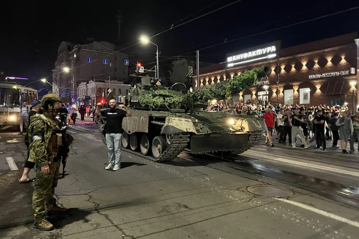 The Wagner rebellion centered in Rostov-on-Don on June 24, 2023. Local residents largely greeted Yevgeny Prigozhin's fighters on the streets with gestures of support.