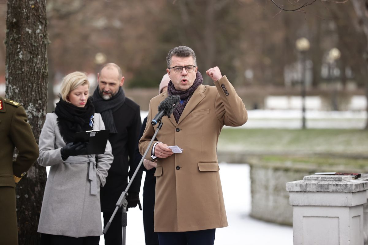 Рейнсалу на церемонии в честь годовщины Тартуского мира, февраль 2023 года.