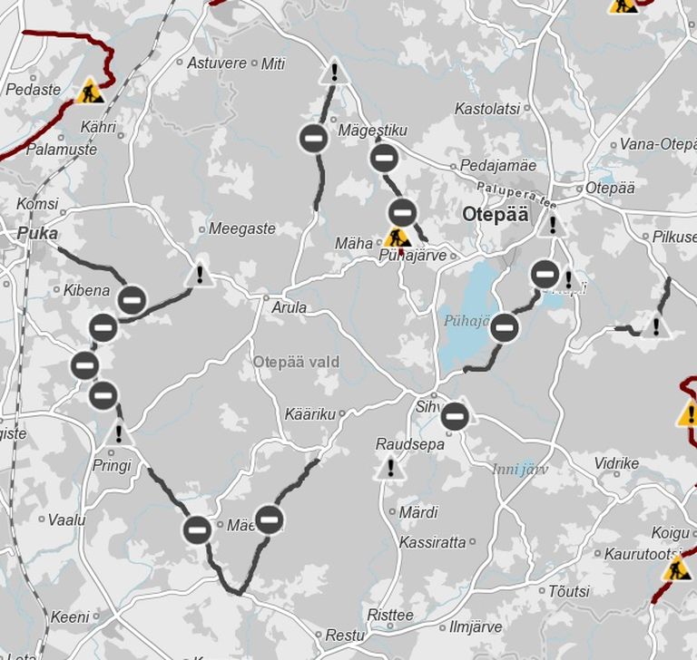 Kiiruspiiranguid ning lühiajalisi liikluse peatamisi on Otepäält Elvasse kulgeva võistlustrassi ristumistel maanteedega.