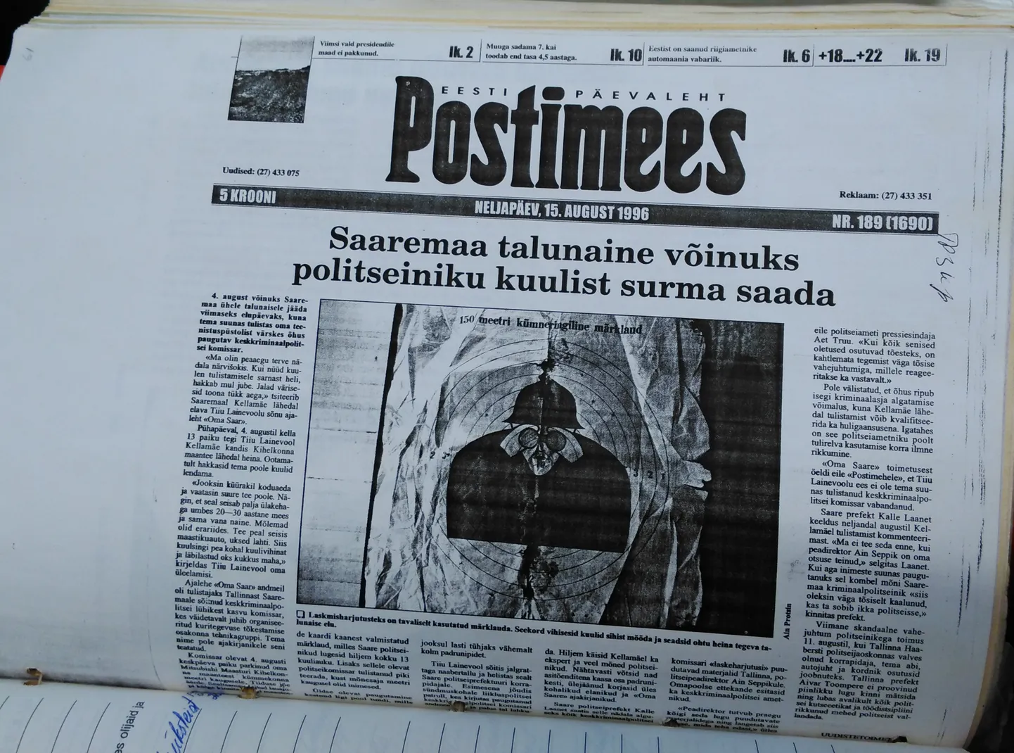 Kellamäe 4. augusti 1997 tulistamise kajastus 15. augusti Postimehes.